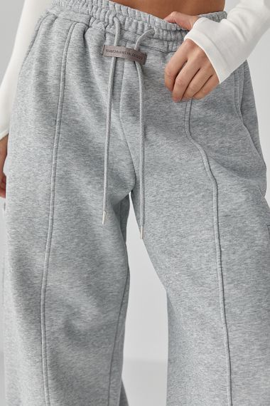 Однотонні теплі спортивні штани із затяжками внизу - світло-сірий цвет, XL (є розміри) | Зображення 3