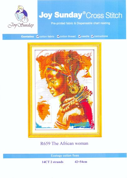 Набір для вишивання хрестиком за нанесеною на канву схемою "The African woman". AIDA 14CT printed, 42*54 см | Зображення 1