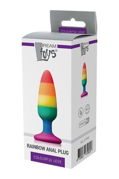 Анальна пробка силіконова на присосці Colourful Love Rainbow Anal Plug Medium — райдужна, 14 × 3,9 см | Зображення 2