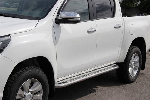 Бокові пороги KB001 (нерж) 60 мм для Toyota Hilux 2015-2024 рр