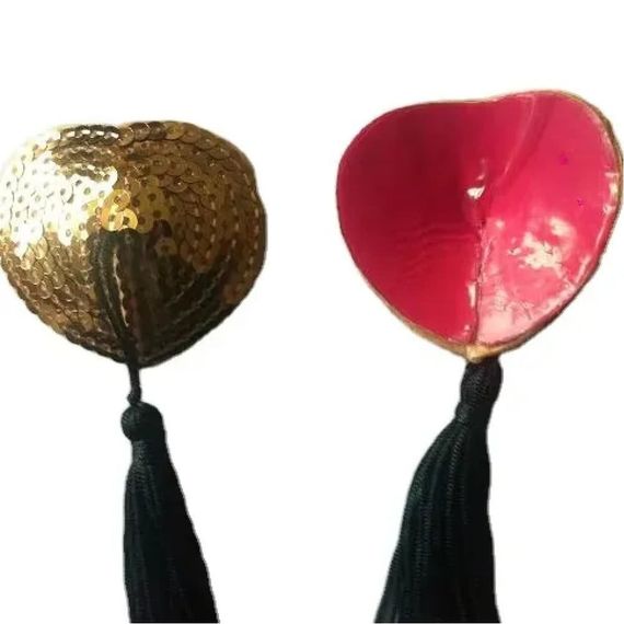 Наклейки на соски Sunspice у вигляді сердець із пензликами, золотисті sexstyle | Зображення 1