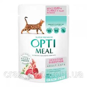 Консерва беззерновая для взрослых котов OptiMeal Adult Sensetive Digestion чувствительное пищеварение ягненок