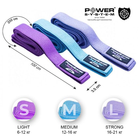 Набір тканевих гумок Power System PS-4129 Booty Band Set Long 3шт. | Зображення 2