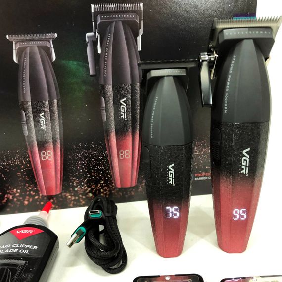 Професійний набір для стрижки волосся VGR V-640 акумуляторний Barber Combo PREMIUM. Колір: червоний | Зображення 5