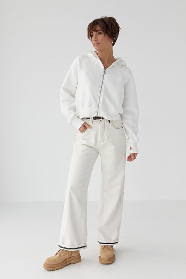 Утеплене коротке худі на блискавці - білий цвет, L (є розміри) | Зображення 2