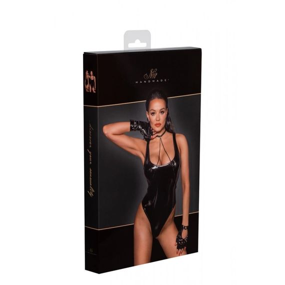 Боди сексуальное Noir Handmade из блестящего винила, черное, M Sex Aura | Зображення 2