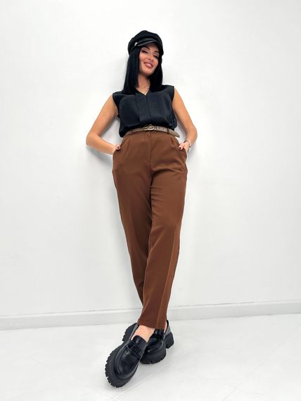Женские классические укороченные брюки со стрелками зауженные внизу размер 50 цвет коричневый GF1704 | Зображення 3