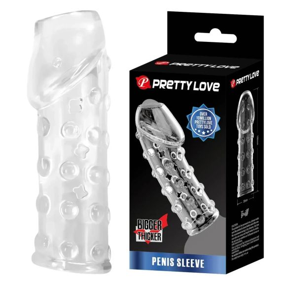 Насадка на пеніс Pretty Love рельєфна, з пухирцями, прозора, 19,8 х 2,8 см Sex Aura