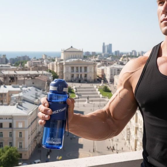 Спортивная бутылка KANGZYUAN 700 мл - Синяя Tritan BPA-free, ударопрочная эко-бутылка с фильтром и ремешком | Зображення 9