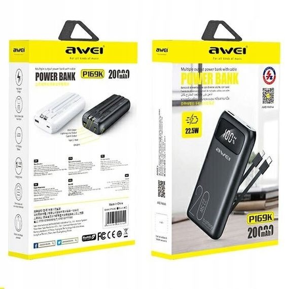 Power Bank AWEI P169K 20000mAh з підтримкою швидкої зарядки 22.5W (47192-P169K_888) | Зображення 5