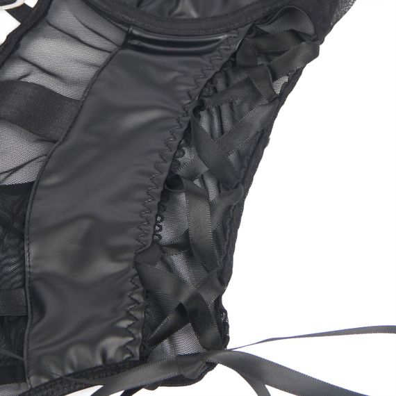 Боді зі штучної шкіри Star Night, з гартером, чорне, M sexstyle | Зображення 9