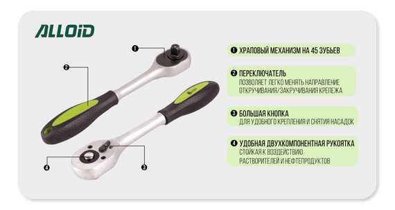 Універсальний професійний Набір головок з тріскачкою (46шт.) 1/4, багатофункціональний набір головок | Зображення 4