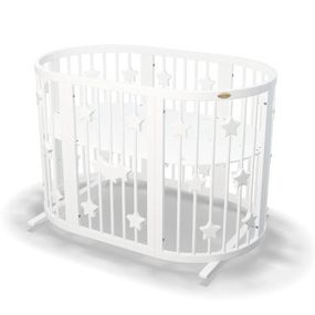 Кроватка Ingvart трансформер Smart Bed Oval (60х72, 60х120, 60х168 см) белая с декором "Звездочки" (1259003)