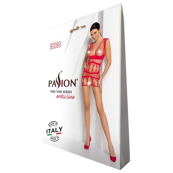 Бодістокінг-сукня Passion BS089 red, міні, плетіння у вигляді павутини, One size | Зображення 5