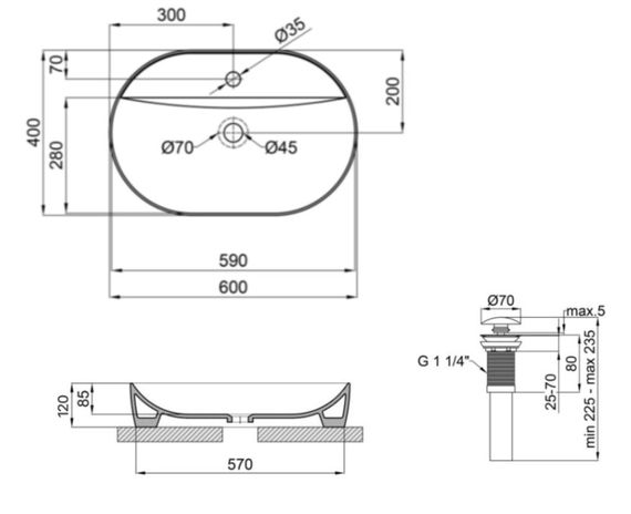 Комплект Qtap Scorpio: Раковина накладна овальна 600х400х120 мм White + Донний клапан PU02 (QT14112203WN47315) | Зображення 1
