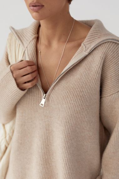 В'язаний светр із високою горловиною на блискавці - бежевий цвет, ONE SIZE (є розміри) | Зображення 3