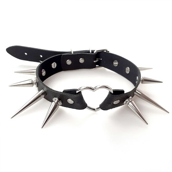 Чокер Серце з великими шипами, із натуральної шкіри Art of Sex - Crystal, колір Чорний | Зображення 2