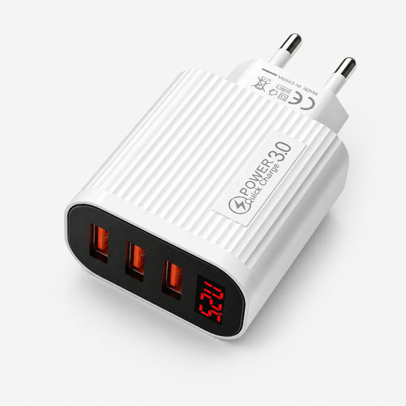 Зарядное устройство 220В 3.0А 12Вт 5В USBx3 QC3.0 Quick Charger LCD 36-2S | Зображення 2