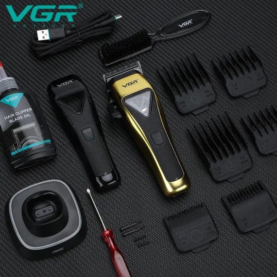 Машинка для стрижки VGR V-015 акумуляторна бездротова професійна 6 насадок | Зображення 6