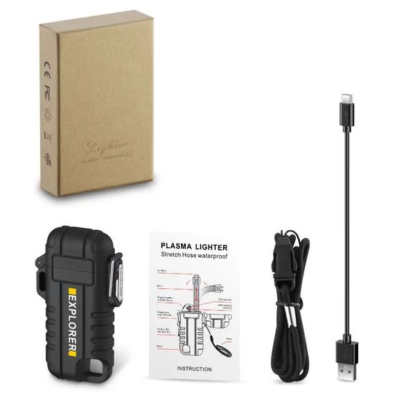 Дугова електроімпульсна запальничка водонепроникна EXPLORER HL-516, акумуляторна. Колір: чорний | Зображення 4