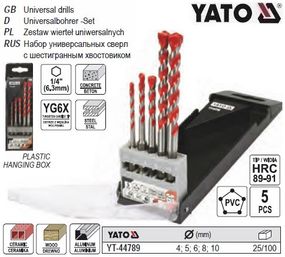 Набир свердл универсальних YATO Польща YG6X Ø=4-10 мм HEX-1/4" 5 штук YT-44789
