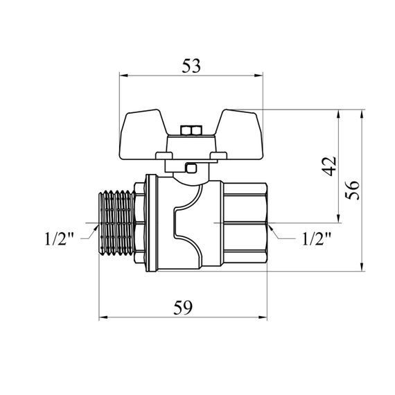 Кран кульовий WaGa 1/2" ВЗ PN40 метелик, нікельований | Зображення 1