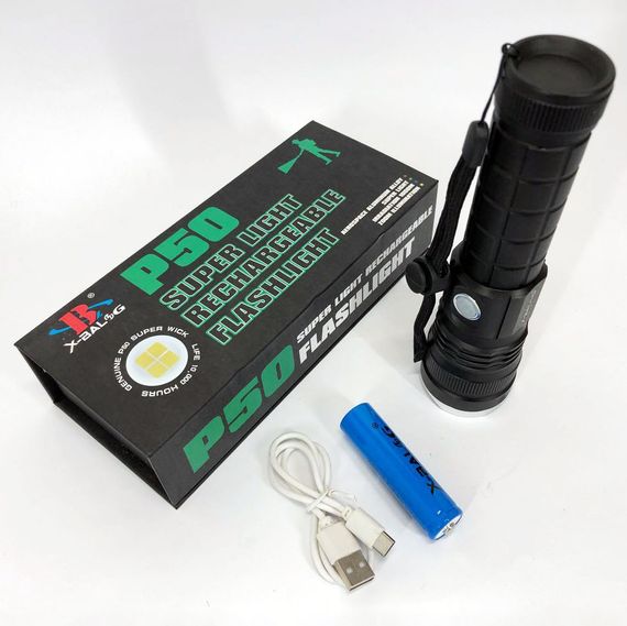 Карманный фонарь Bailong BL-P03-P50 с usb зарядкой | Мощный карманный фонарик | Мощный FW-314 ручной фонарик | Зображення 1