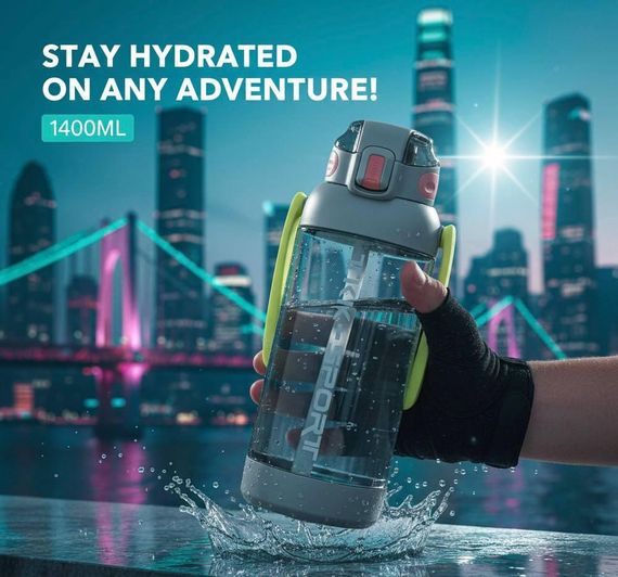 Пляшка TKK 1400 мл — Сіра Tritan BPA-free, ударостійка, спортивна з подвійною системою перенесення | Зображення 7
