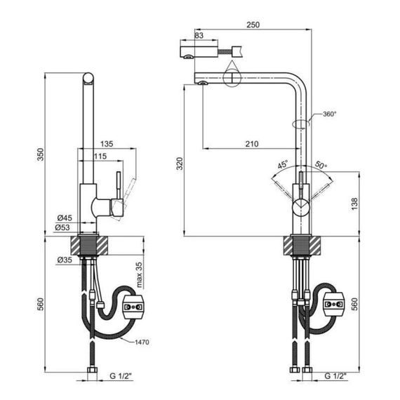 Смеситель для кухни Lidz Aria 015FL1 с выдвижным изливом (k35) LDARI015FL1NKS34944 Nickel | Зображення 1