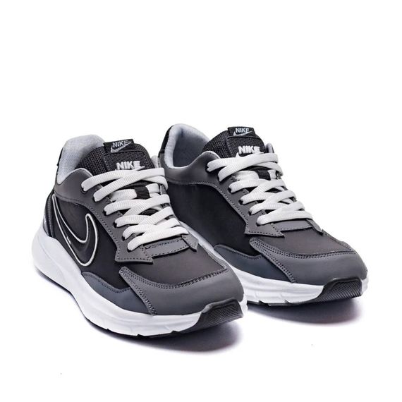 Демісезонні шкіряні кросівки Nike колір сірий/чорний/білий | Зображення 1