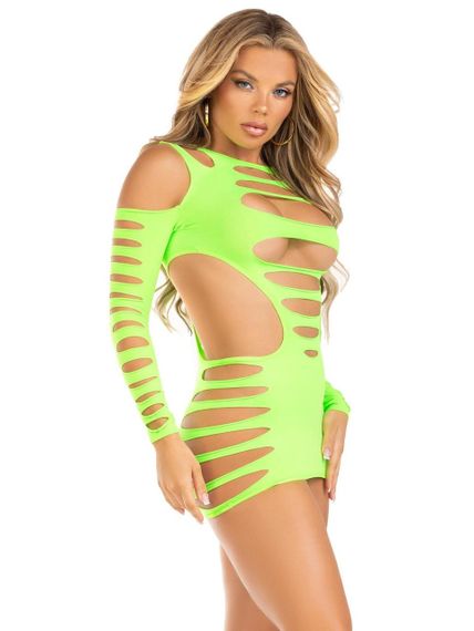 Мини-платье Leg Avenue Shredded cut-out mini dress, One Size, салатовое, фигурные вырезы sexstyle | Зображення 1