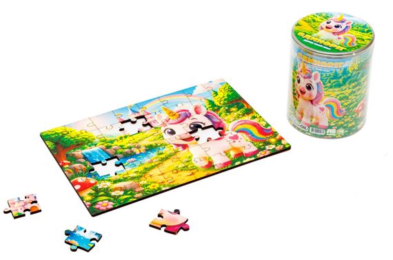 Пазл дерев'яний Puz-05002 Єдиноріг, А5 в тубусі PuzzleOk | Зображення 1