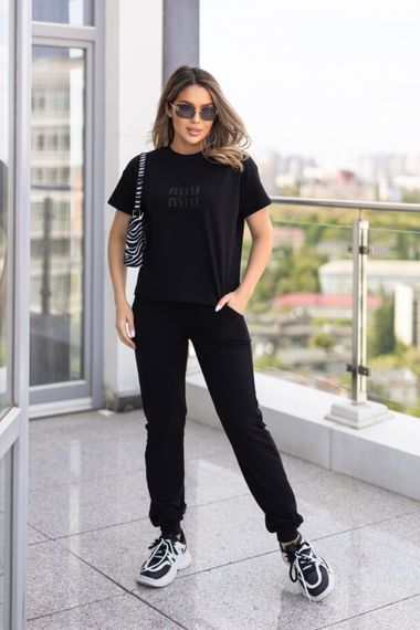 Женский летний спортивный костюм с футболкой и штанами GF1787 цвет черный размер 50/52
