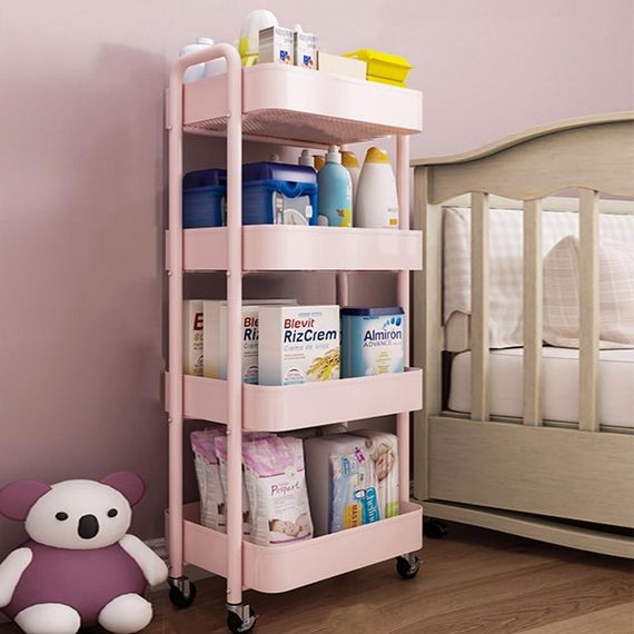 Органайзер на колесах 4-ярусний, етажерка металева складна підлогова, полиця для зберігання для кухні, ванної, мобільний стелаж
