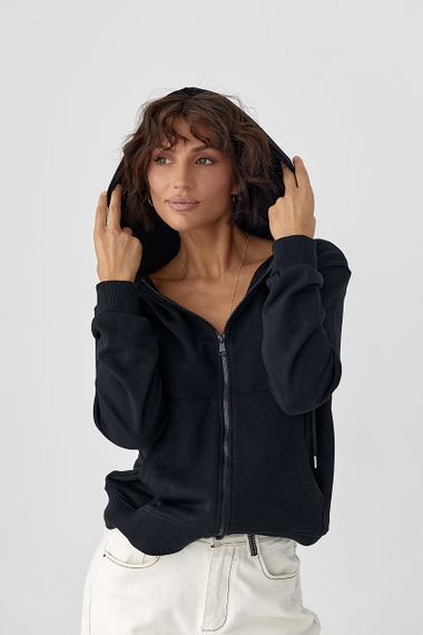 Жіноче худі на блискавці - чорний цвет, L (є розміри) | Зображення 4