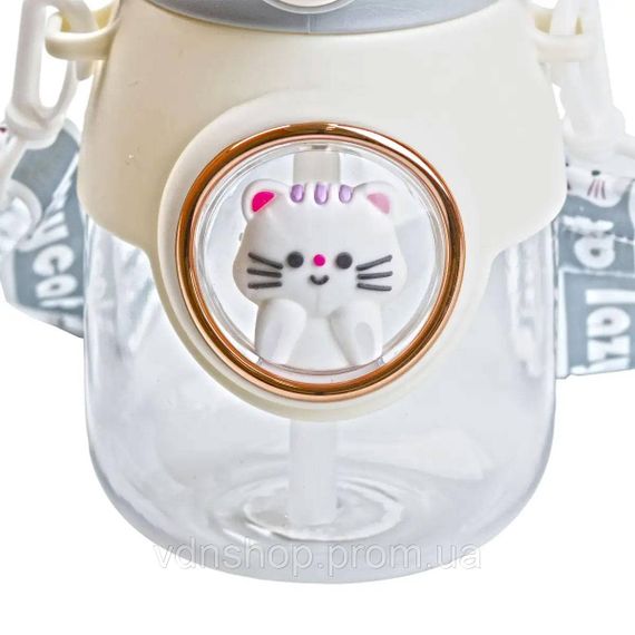 Пляшка для води з трубочкою 820 мл дитяча з ручкою та ремінцем Сірий HPGM2217G | Зображення 6