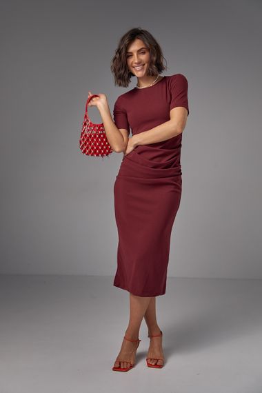 Силуэтное платье миди с драпировкой - бордо цвет, S (есть размеры) | Зображення 4