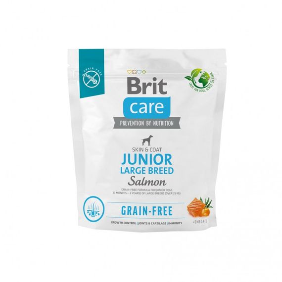 Корм сухий Brit Care Dog Grain-free Junior Large Breed для молодих собак великих порід беззерновий з лососем 1 кг