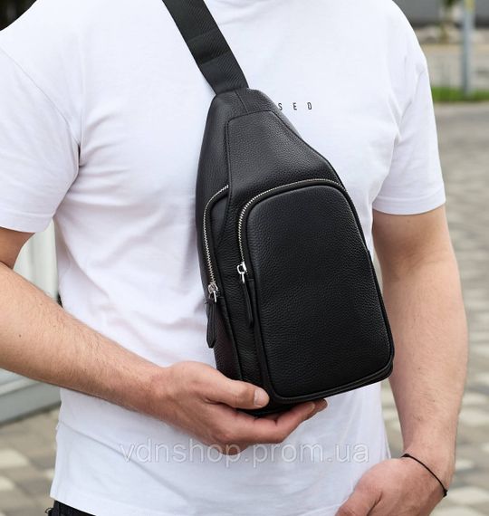 Чоловіча сумка з натуральної шкіри 18х31х7, бананка через плече Tiding Bag 34091 чорна | Зображення 3