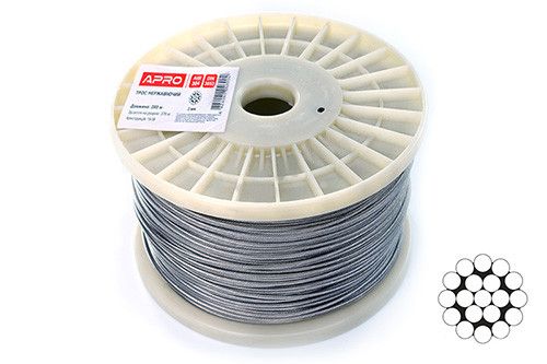 Трос 1.5 мм DIN 3053 (1х19) неіржавкий А2 200м APRO WR-G30531.5N1