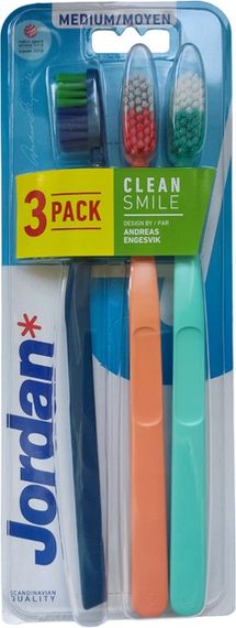 Набір зубних щіток Jordan Clean Smile середньої жорсткості 3 шт. (синя + помаранчева + бірюзова)