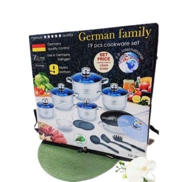 Набір посуду 18 предметів German Family GF-2054 з нержавіючої сталі 9 сріблястий шар дно (GF-2054_2255) | Зображення 5