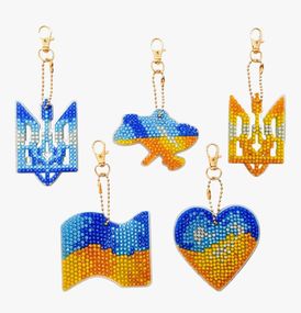 Набір брелків алмазна викладка "Символи України" BR38, 5 шт