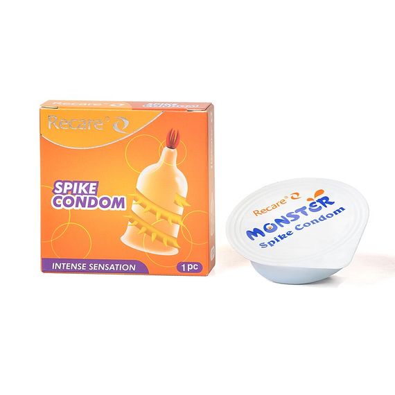 Насадка на член Recare Spike Condom Pink (презерватив з кульками та рядами шипів), Жовтий | Зображення 2
