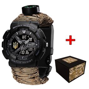 Годинник наручний Awarder 005P Тризуб золото Чорний Паракордовий ремінець Desert Camo + Коробка
