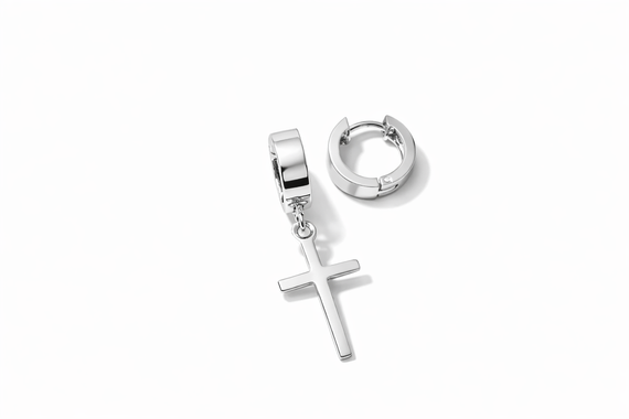 Серьги из белого золота с крестиком S-0387 | Зображення 2