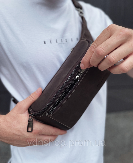 Сумка-бананка из кожи 24х11х8, мужской крези хорс для гаджетов на пояс CH-7371 коричневая | Зображення 1