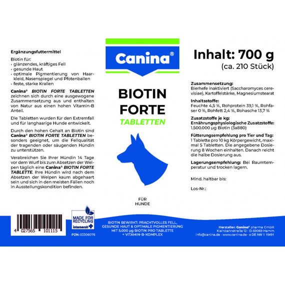 Витамины Canina Biotin Forte Tabletten для собак, интенсивный курс для шерсти, 700 г (210 табл) | Зображення 2