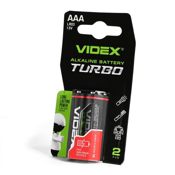 Батарейка лужна Videx LR03/AAA Turbo 2шт BLISTER
