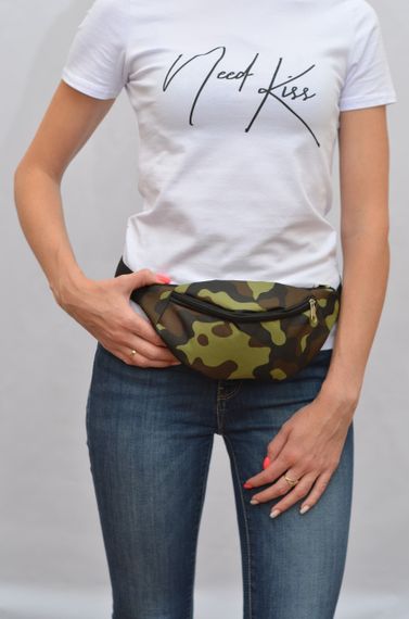 Сумка поясна бананка 4Profi Міні з принтом Камуфляж зелений з двома відділеннями 20029